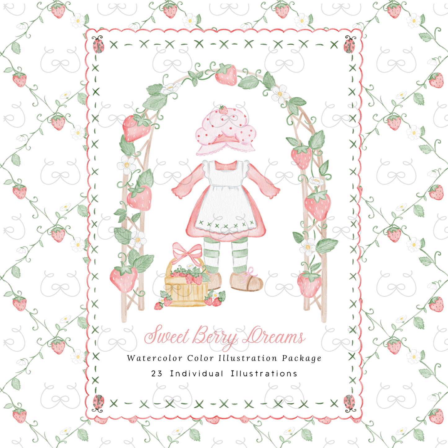 Strawberry Shortcake-Inspired Watercolor Illustration Package