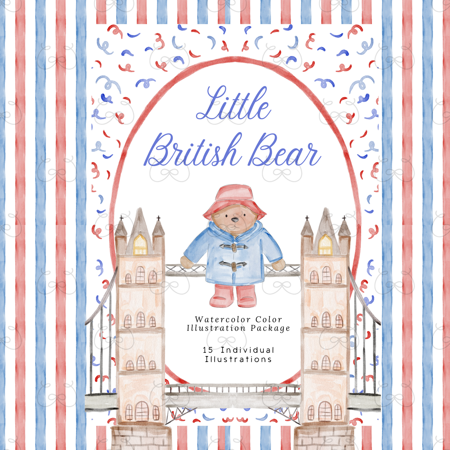 Little British Bear Watercolor Clipart – London-Themed Illustrations