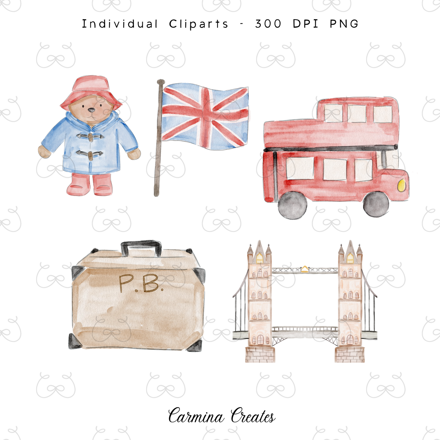 Little British Bear Watercolor Clipart – London-Themed Illustrations