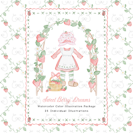 Strawberry Shortcake-Inspired Watercolor Illustration Package