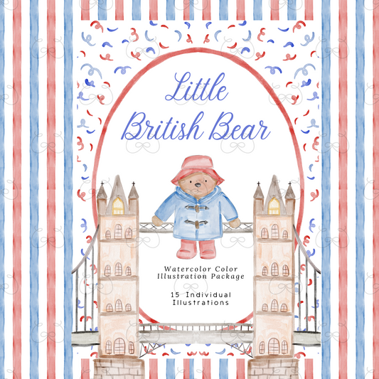 Little British Bear Watercolor Clipart – London-Themed Illustrations