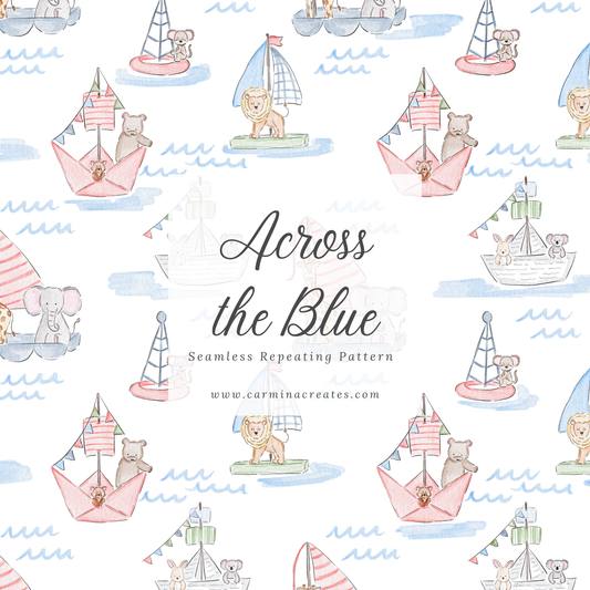 Across the Blue Zoo Animals Seamless Pattern