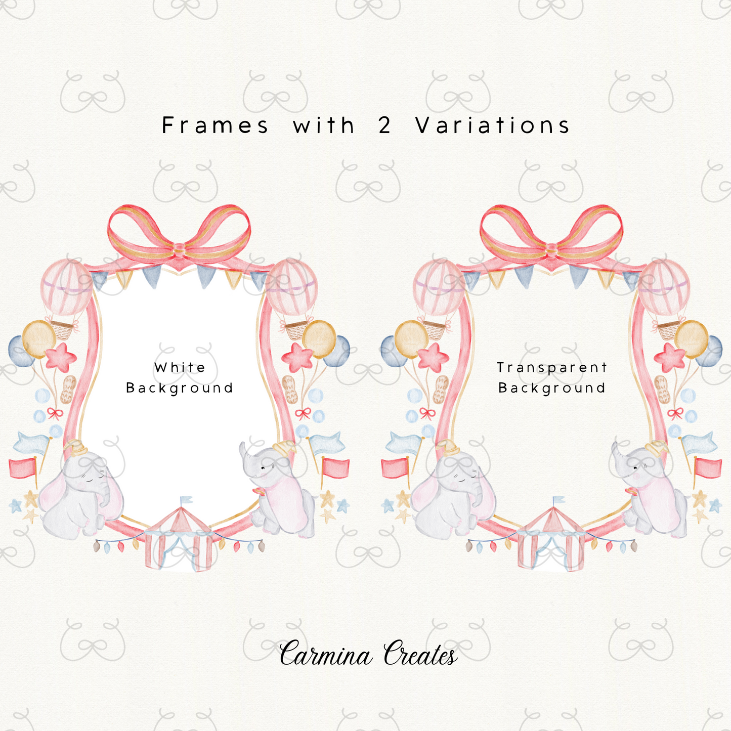 Flying Circus Elephant Watercolor Clipart Pack