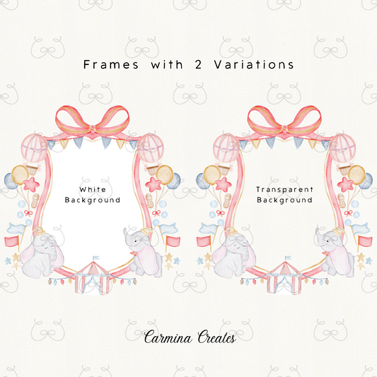 Flying Circus Elephant Watercolor Clipart Pack