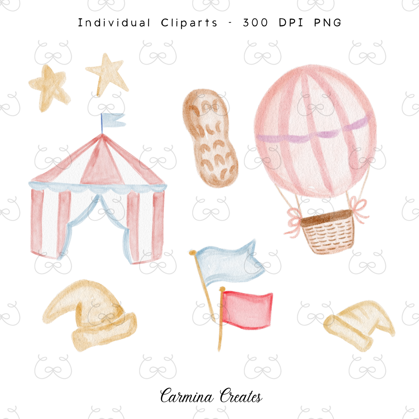 Flying Circus Elephant Watercolor Clipart Pack